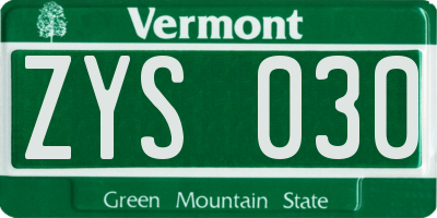 VT license plate ZYS030