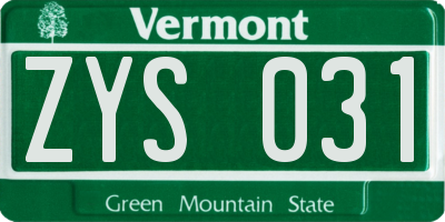 VT license plate ZYS031