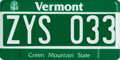 VT license plate ZYS033