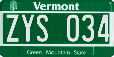 VT license plate ZYS034