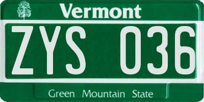 VT license plate ZYS036