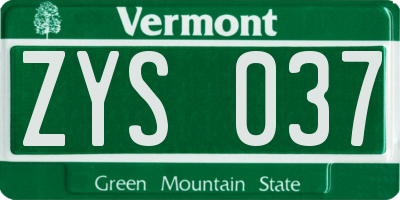VT license plate ZYS037