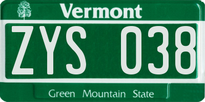 VT license plate ZYS038