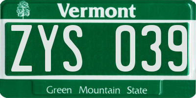 VT license plate ZYS039