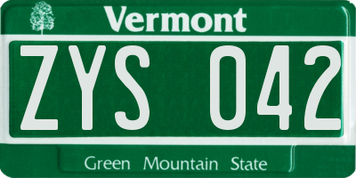 VT license plate ZYS042