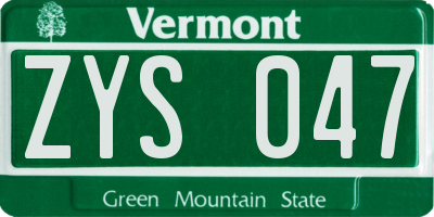 VT license plate ZYS047