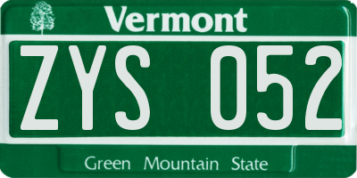 VT license plate ZYS052