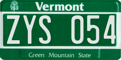 VT license plate ZYS054