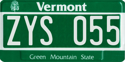 VT license plate ZYS055