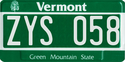 VT license plate ZYS058