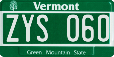 VT license plate ZYS060