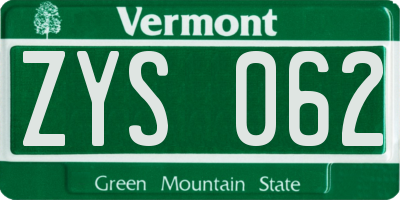VT license plate ZYS062