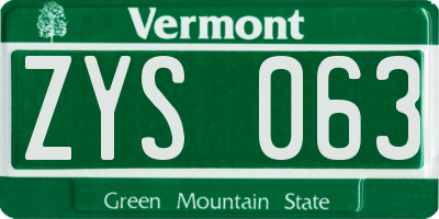 VT license plate ZYS063