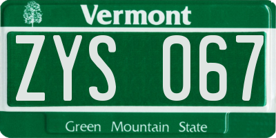 VT license plate ZYS067
