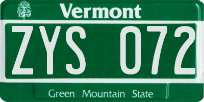 VT license plate ZYS072