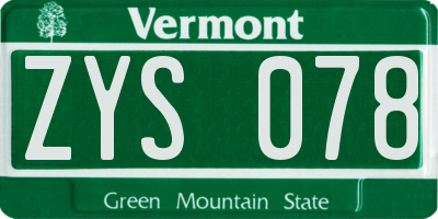 VT license plate ZYS078