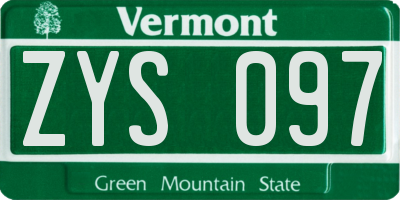 VT license plate ZYS097