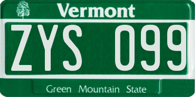 VT license plate ZYS099