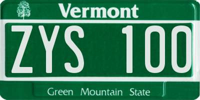 VT license plate ZYS100