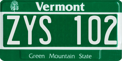 VT license plate ZYS102