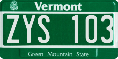 VT license plate ZYS103
