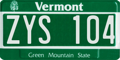 VT license plate ZYS104
