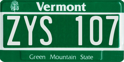 VT license plate ZYS107