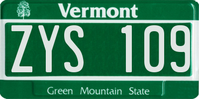 VT license plate ZYS109