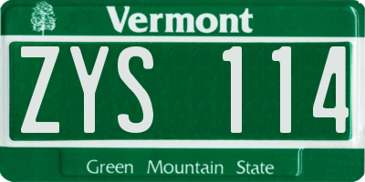VT license plate ZYS114