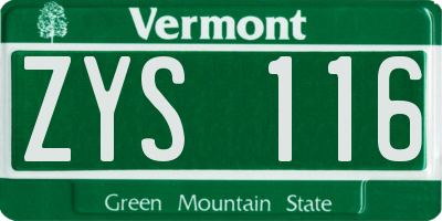 VT license plate ZYS116