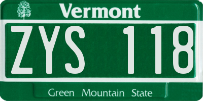 VT license plate ZYS118