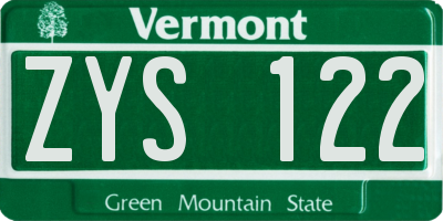 VT license plate ZYS122