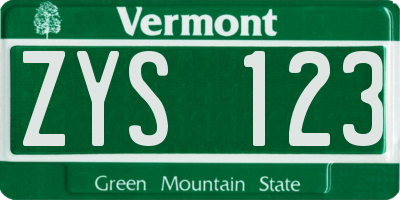 VT license plate ZYS123