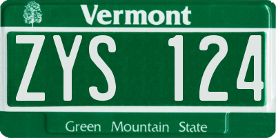 VT license plate ZYS124