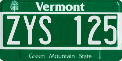 VT license plate ZYS125