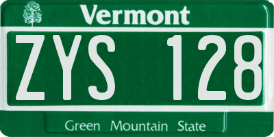 VT license plate ZYS128