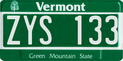 VT license plate ZYS133
