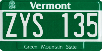 VT license plate ZYS135