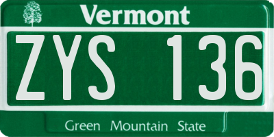 VT license plate ZYS136