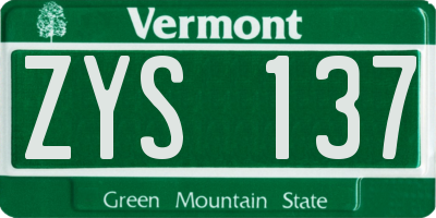 VT license plate ZYS137