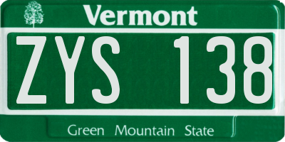 VT license plate ZYS138