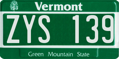 VT license plate ZYS139
