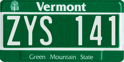 VT license plate ZYS141