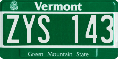VT license plate ZYS143