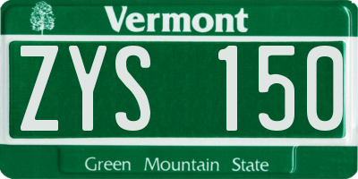VT license plate ZYS150