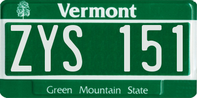 VT license plate ZYS151