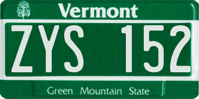 VT license plate ZYS152