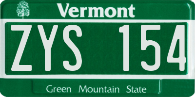 VT license plate ZYS154