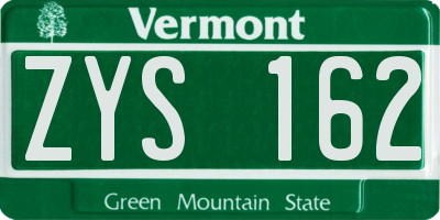 VT license plate ZYS162