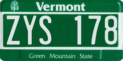 VT license plate ZYS178